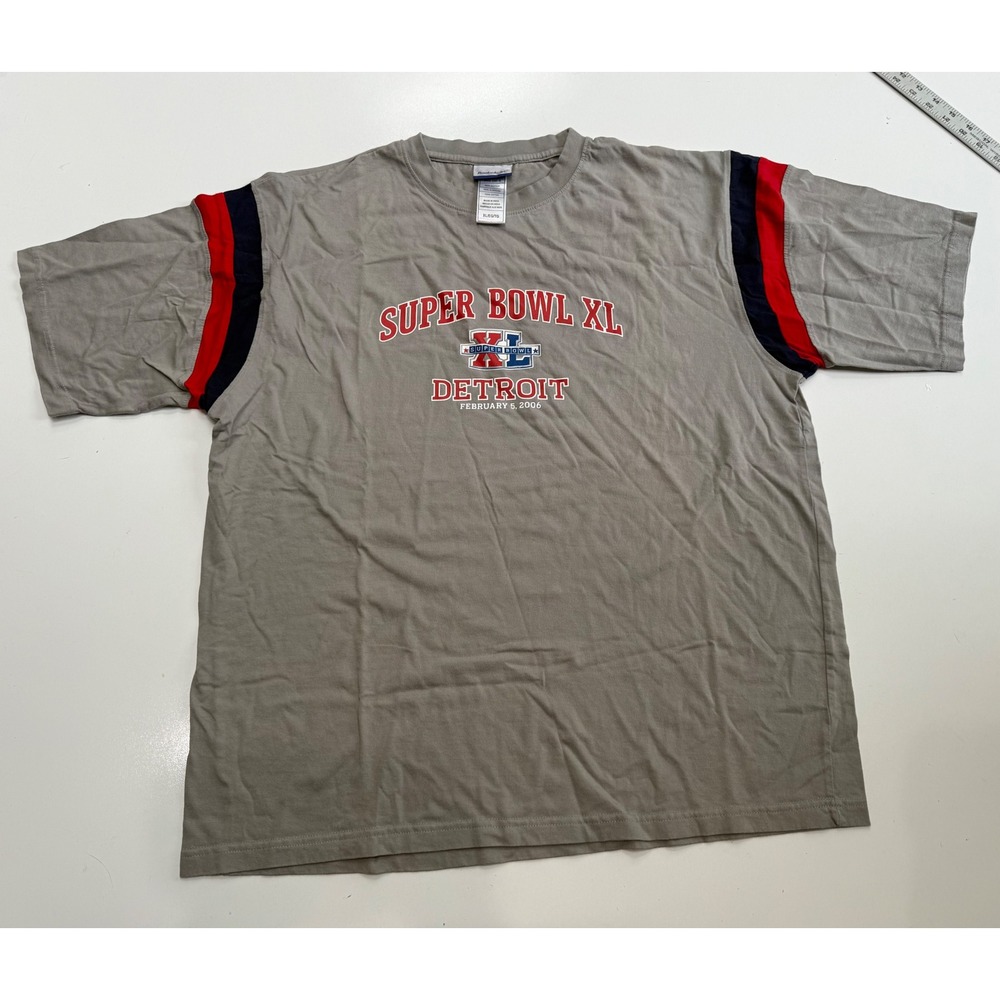 Vintage Reebok NFL Super Bowl XL Detroit 2006 T-Shirt Mens XL Gray Short Sleeve